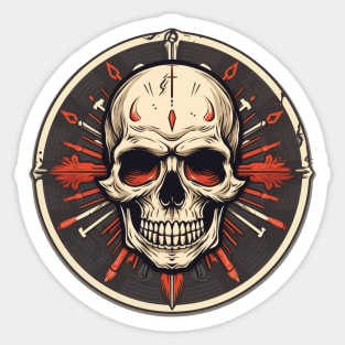 Dark Skull and Darts Design | Gothic Tattoo Art with Vintage Flair Sticker
